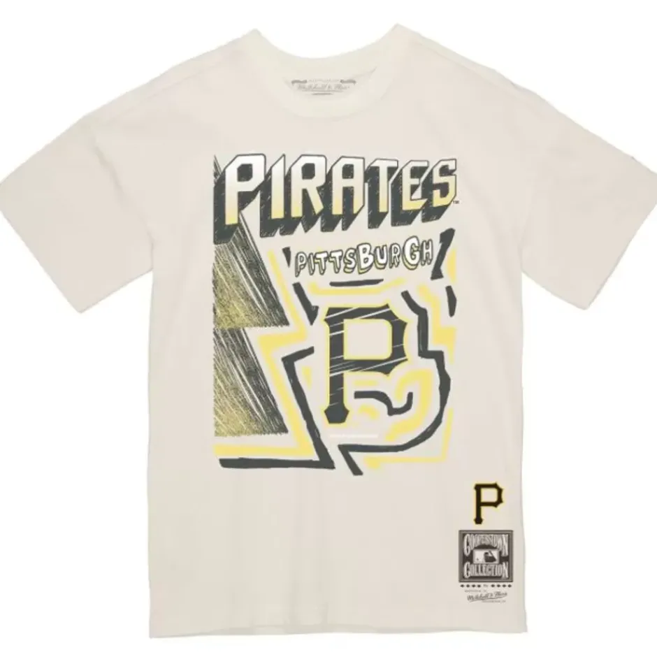 Men Mitchell & Ness T-Shirts & Tops-Sidewalk Sketch Tee Pittsburgh Pirates