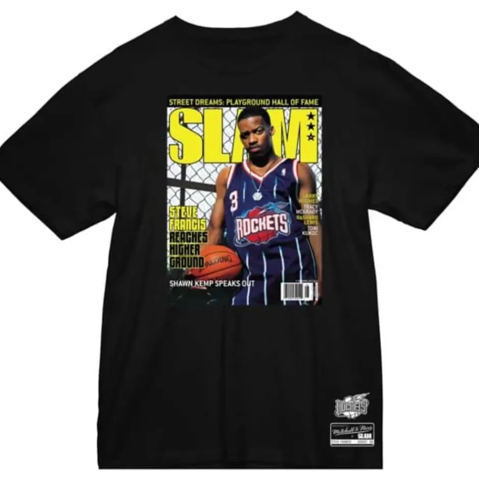 Men Mitchell & Ness T-Shirts & Tops-Slam Cover Houston Rockets Steve Francis