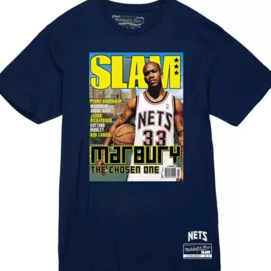 Men Mitchell & Ness T-Shirts & Tops-Slam Cover New Jersey Nets Stephon Marbury