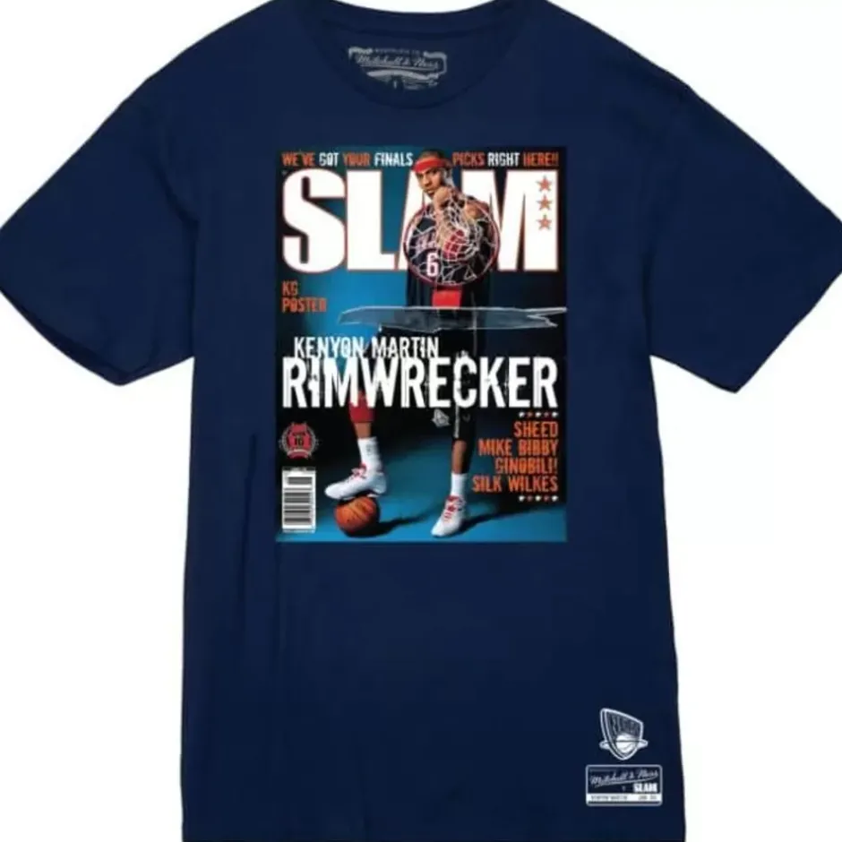 Men Mitchell & Ness T-Shirts & Tops-Slam Cover New Jersey Nets Kenyon Martin