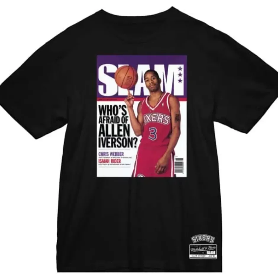Men Mitchell & Ness T-Shirts & Tops-Slam Cover Philadelphia 76Ers Allen Iverson