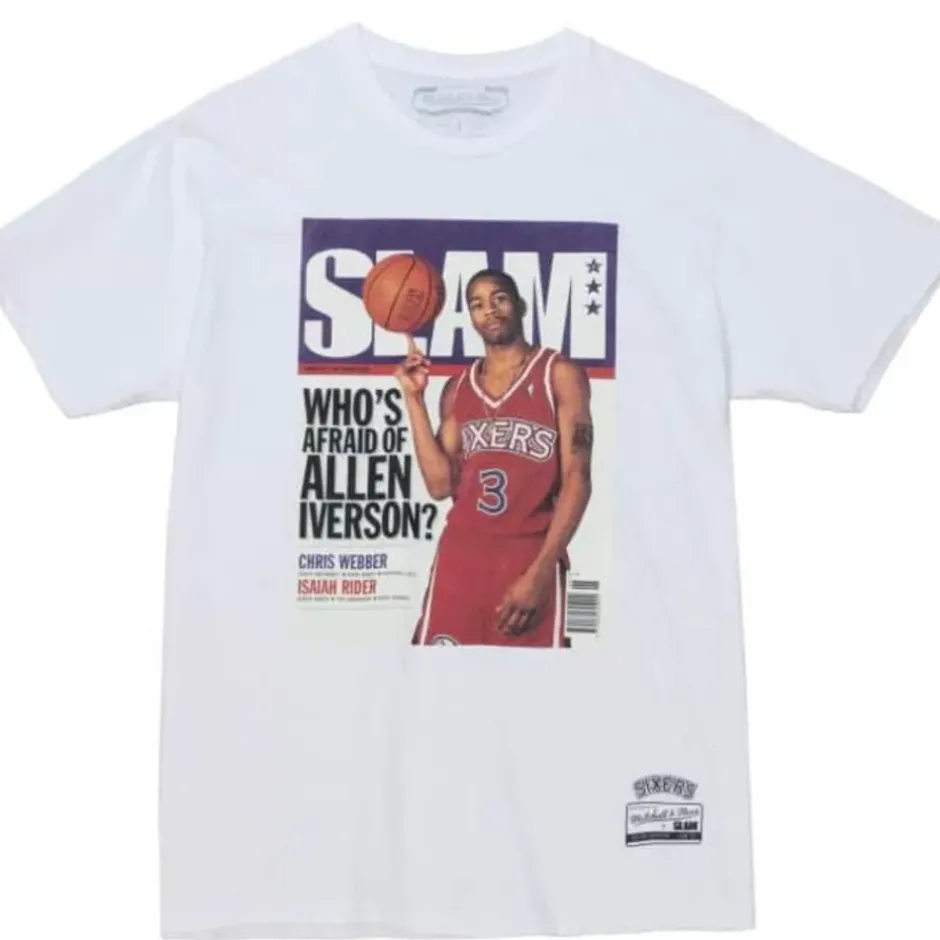 Men Mitchell & Ness T-Shirts & Tops-Slam Cover Philadelphia 76Ers Allen Iverson