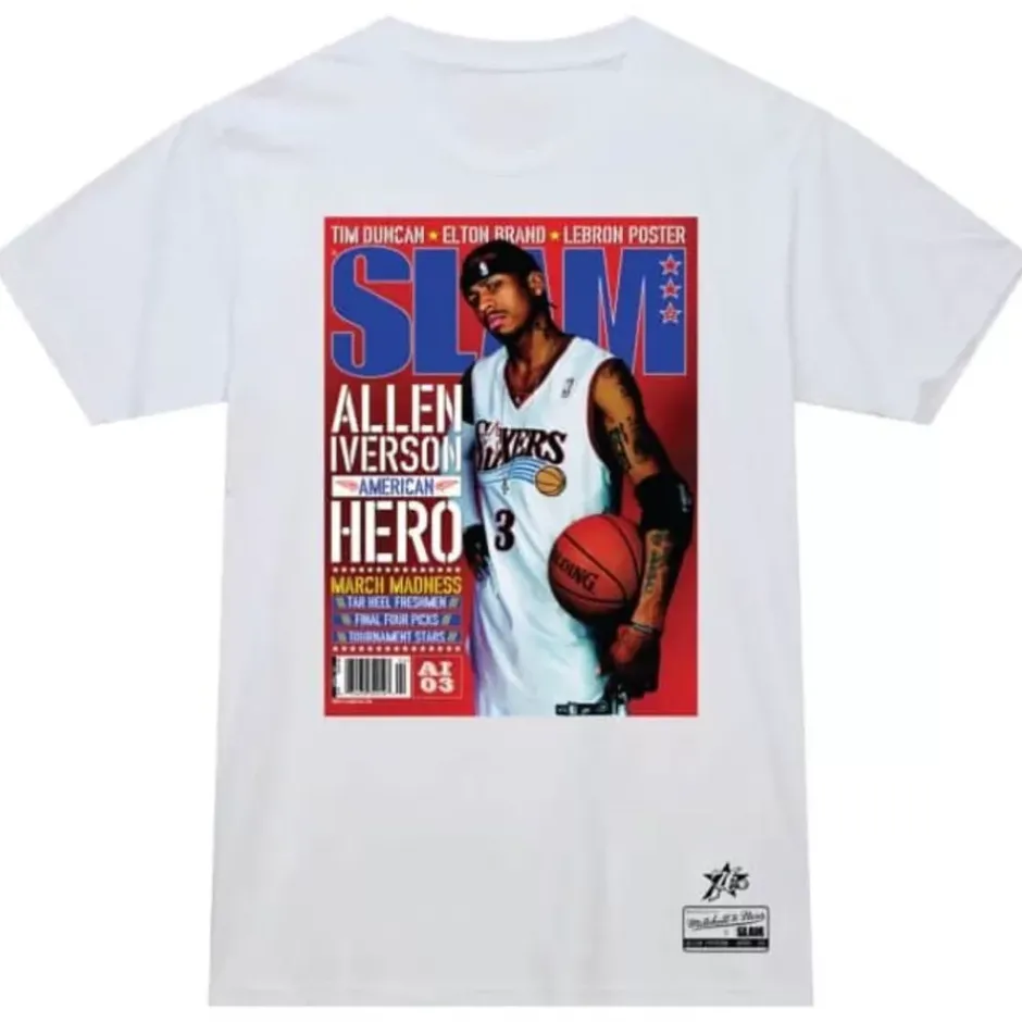 Men Mitchell & Ness T-Shirts & Tops-Slam Cover Philadelphia 76Ers Allen Iverson