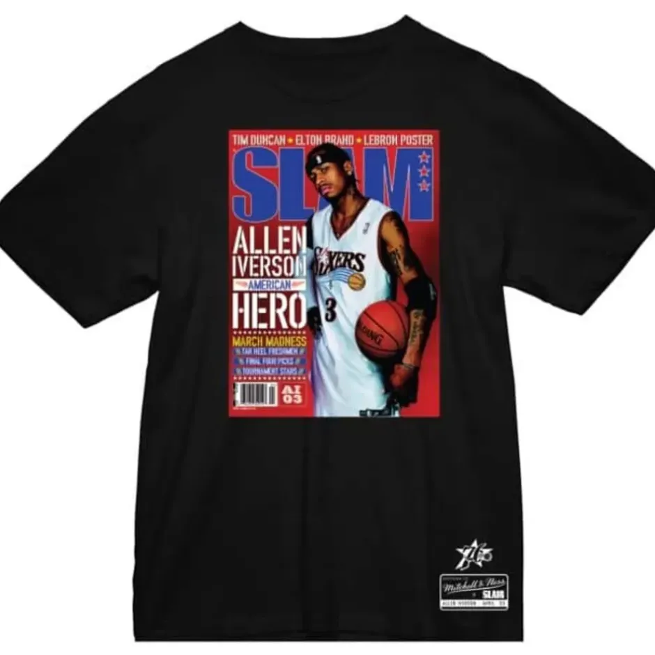 Men Mitchell & Ness T-Shirts & Tops-Slam Cover Philadelphia 76Ers Allen Iverson