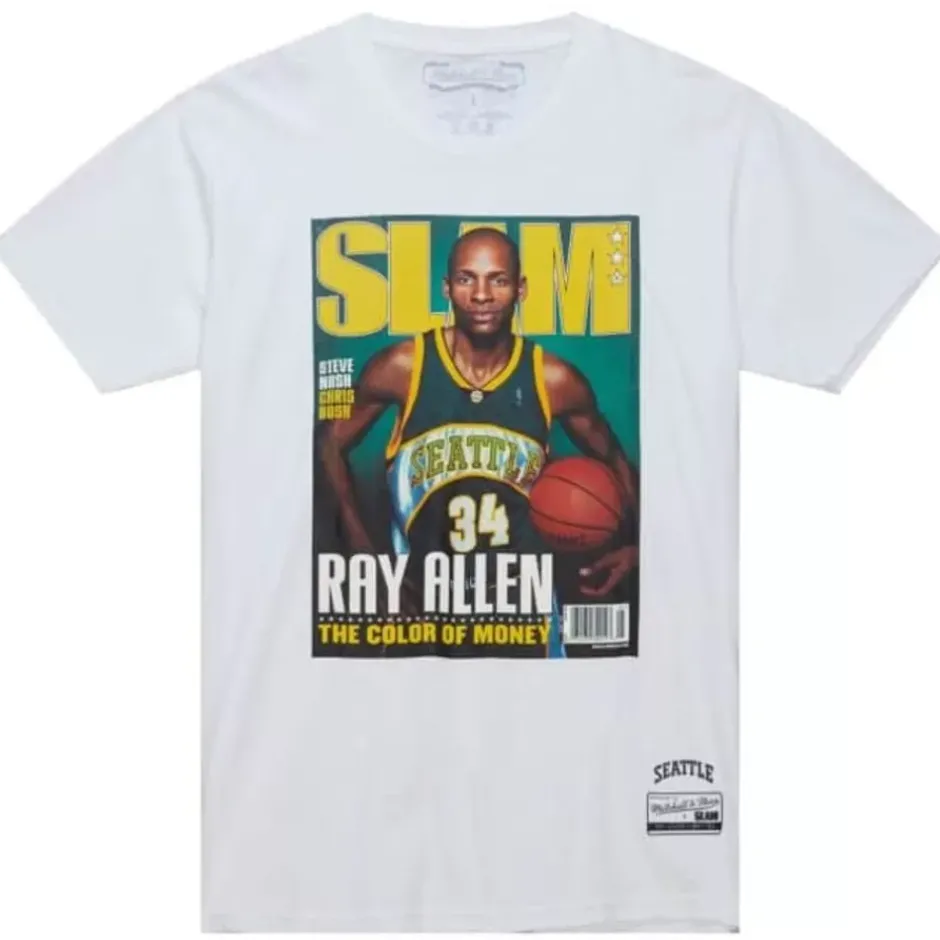 Men Mitchell & Ness T-Shirts & Tops-Slam Cover Seattle Supersonics Ray Allen