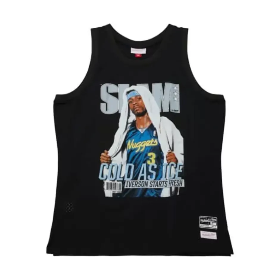 Men Mitchell & Ness T-Shirts & Tops-Slam Cover Tank Denver Nuggets Allen Iverson