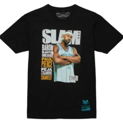 Men Mitchell & Ness T-Shirts & Tops-Slam Cover Tee Charlotte Hornets Baron Davis