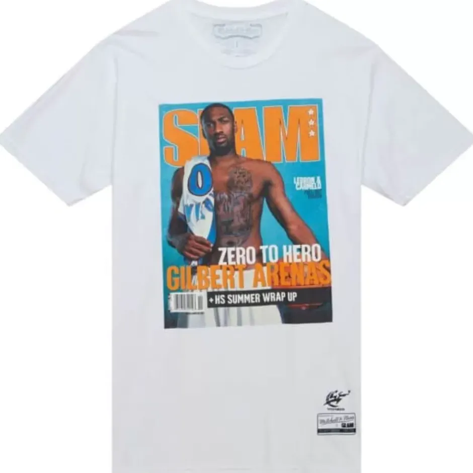 Men Mitchell & Ness T-Shirts & Tops-Slam Cover Washington Wizards Gilbert Arenas