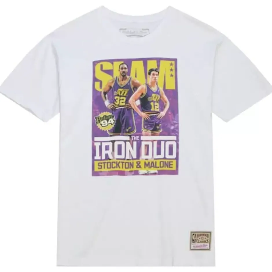 Men Mitchell & Ness T-Shirts & Tops-Slam Iron Duo Tee Utah Jazz