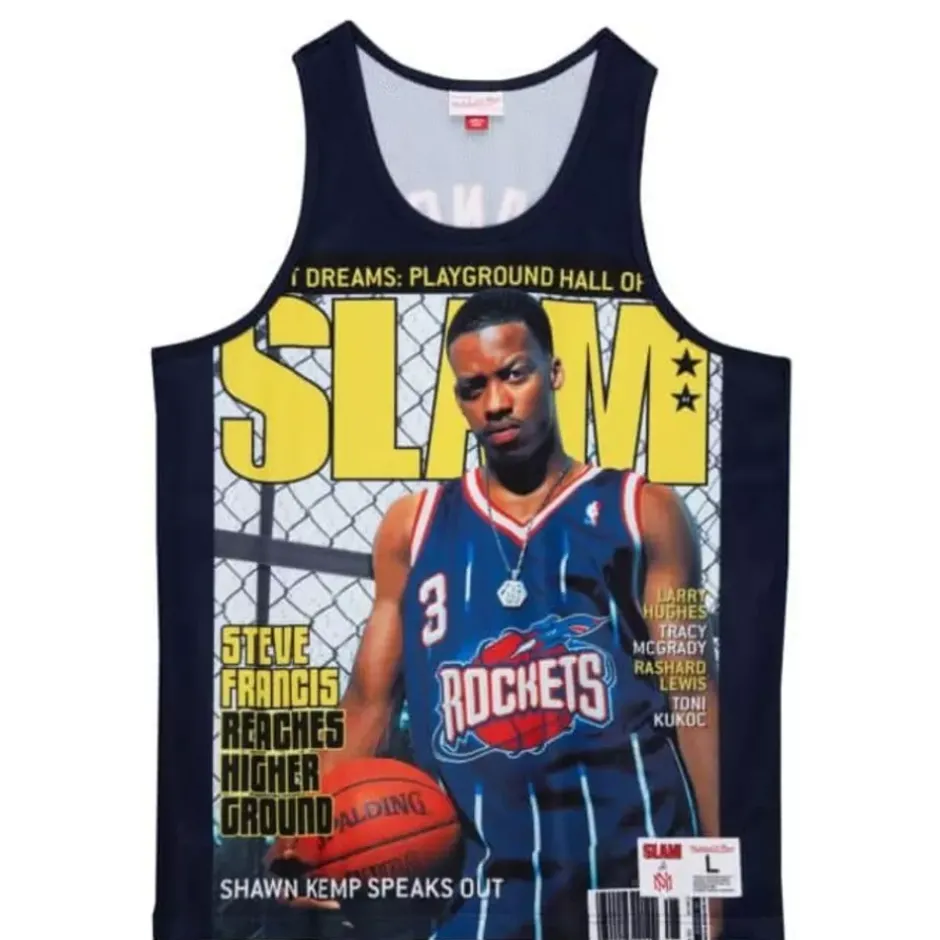 Men Mitchell & Ness T-Shirts & Tops-Slam Sublimated Tank Houston Rockets Steve Francis