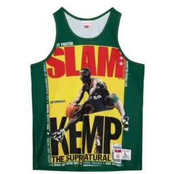 Men Mitchell & Ness T-Shirts & Tops-Slam Sublimated Tank Seattle Supersonics Shawn Kemp