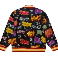Men Mitchell & Ness Jackets & Outerwear-Slap Sticker Reversible Jacket Atlanta Hawks