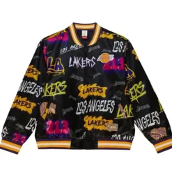 Men Mitchell & Ness Jackets & Outerwear-Slap Sticker Reversible Jacket Los Angeles Lakers