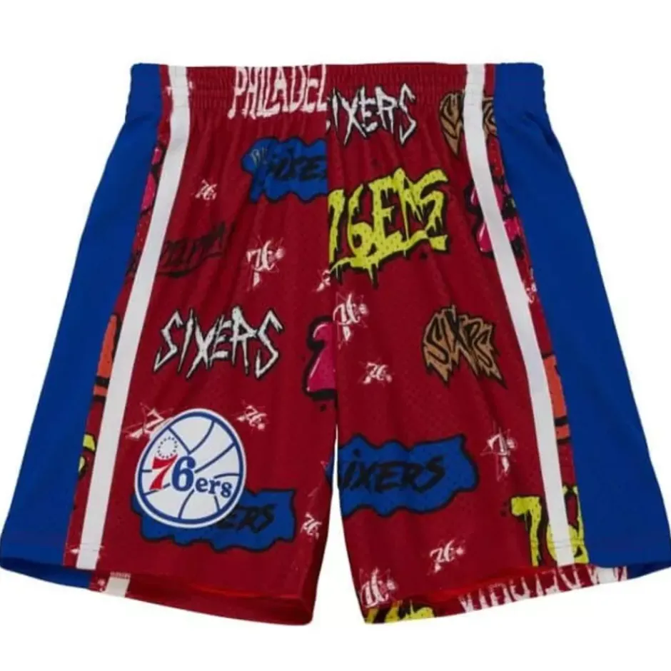 Men Mitchell & Ness Shorts-Slap Sticker Swingman Philadelphia 76Ers 1996-97 Shorts