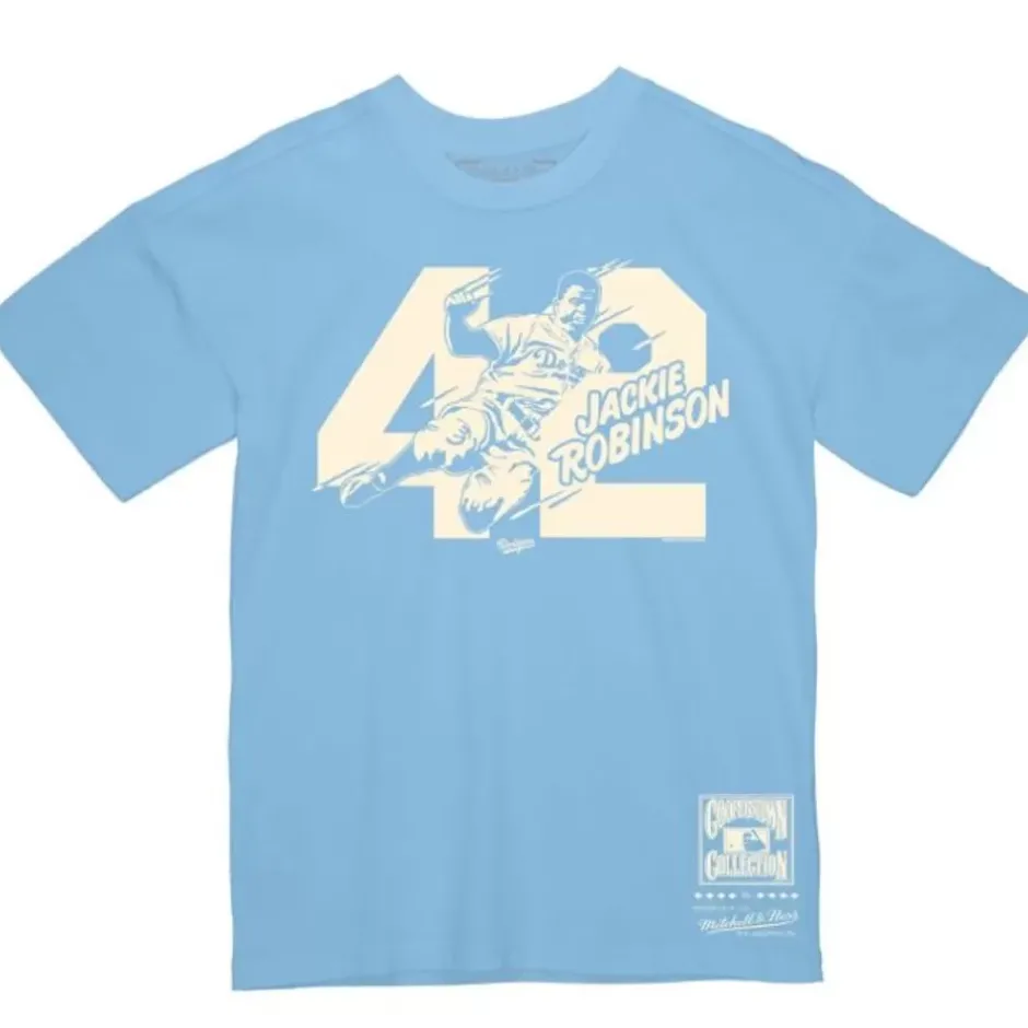 Men Mitchell & Ness T-Shirts & Tops-Sliding 42 Tee Los Angeles Dodgers Jackie Robinson