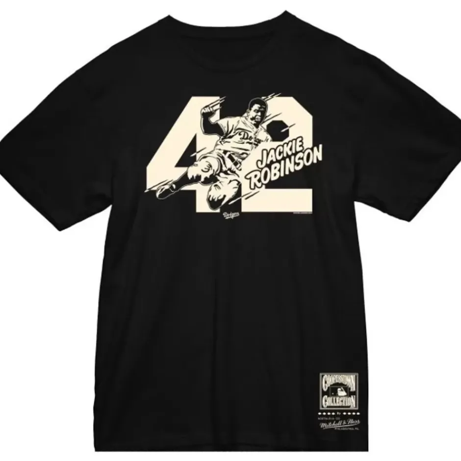 Men Mitchell & Ness T-Shirts & Tops-Sliding 42 Tee Los Angeles Dodgers Jackie Robinson