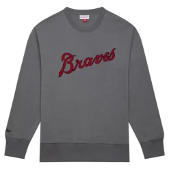 Men Mitchell & Ness Hoodies & Sweatshirts-Snow Washed Fleece Crew Atlanta Braves