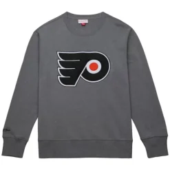 Men Mitchell & Ness Hoodies & Sweatshirts-Snow Washed Fleece Crew Current Logo Philadelphia Flyers