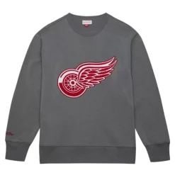 Men Mitchell & Ness Hoodies & Sweatshirts-Snow Washed Fleece Crew Current Logo Detroit Red Wings