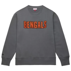 Men Mitchell & Ness Hoodies & Sweatshirts-Snow Washed Fleece Crew Cincinnati Bengals