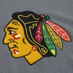Men Mitchell & Ness Hoodies & Sweatshirts-Snow Washed Fleece Crew Current Logo Chicago Blackhawks