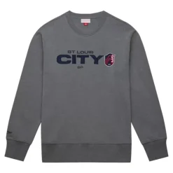 Men Mitchell & Ness Hoodies & Sweatshirts-Snow Washed Fleece Crew Current Logo St. Louis City Sc