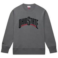 Men Mitchell & Ness Hoodies & Sweatshirts-Snow Washed Fleece Crew Current Logo Ohio State