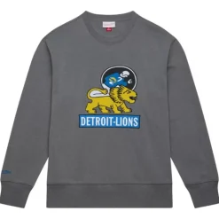 Men Mitchell & Ness Hoodies & Sweatshirts-Snow Washed Fleece Crew Detroit Lions