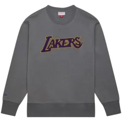 Men Mitchell & Ness Hoodies & Sweatshirts-Snow Washed Fleece Crew Los Angeles Lakers