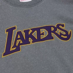 Men Mitchell & Ness Hoodies & Sweatshirts-Snow Washed Fleece Crew Los Angeles Lakers