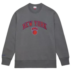 Men Mitchell & Ness Hoodies & Sweatshirts-Snow Washed Fleece Crew New York Knicks