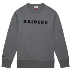 Men Mitchell & Ness Hoodies & Sweatshirts-Snow Washed Fleece Crew Oakland Raiders