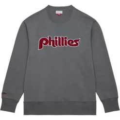 Men Mitchell & Ness Hoodies & Sweatshirts-Snow Washed Fleece Crew Philadelphia Phillies