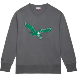 Men Mitchell & Ness Hoodies & Sweatshirts-Snow Washed Fleece Crew Philadelphia Eagles