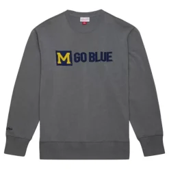 Men Mitchell & Ness Hoodies & Sweatshirts-Snow Washed Fleece Crew University Of Michigan