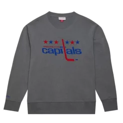Men Mitchell & Ness Hoodies & Sweatshirts-Snow Washed Fleece Crew Washington Capitals