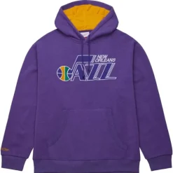 Men Mitchell & Ness Hoodies & Sweatshirts-Snow Washed Fleece Hoodie Vintage Logo New Orleans Jazz