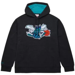Men Mitchell & Ness Hoodies & Sweatshirts-Snow Washed Fleece Hoodie Charlotte Hornets