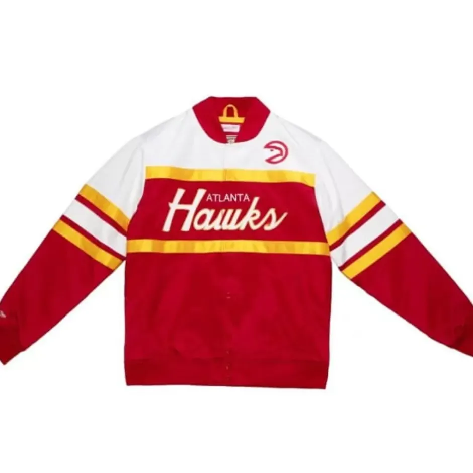 Men Mitchell & Ness Jackets & Outerwear-Special Script Heavyweight Satin Jacket Atlanta Hawks