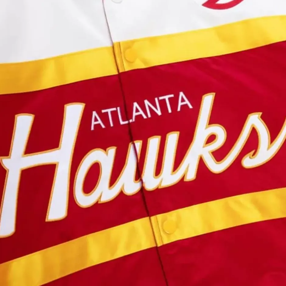 Men Mitchell & Ness Jackets & Outerwear-Special Script Heavyweight Satin Jacket Atlanta Hawks