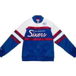 Men Mitchell & Ness Jackets & Outerwear-Special Script Heavyweight Satin Jacket Philadelphia 76Ers