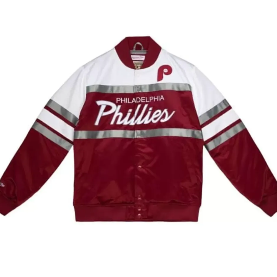 Men Mitchell & Ness Jackets & Outerwear-Special Script Heavyweight Satin Jacket Philadelphia Phillies