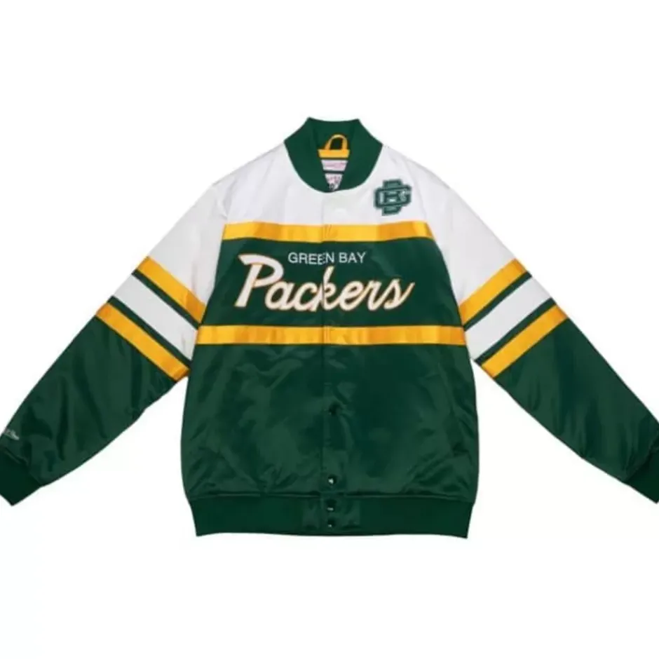 Men Mitchell & Ness Jackets & Outerwear-Special Script Heavyweight Satin Jacket Green Bay Packers
