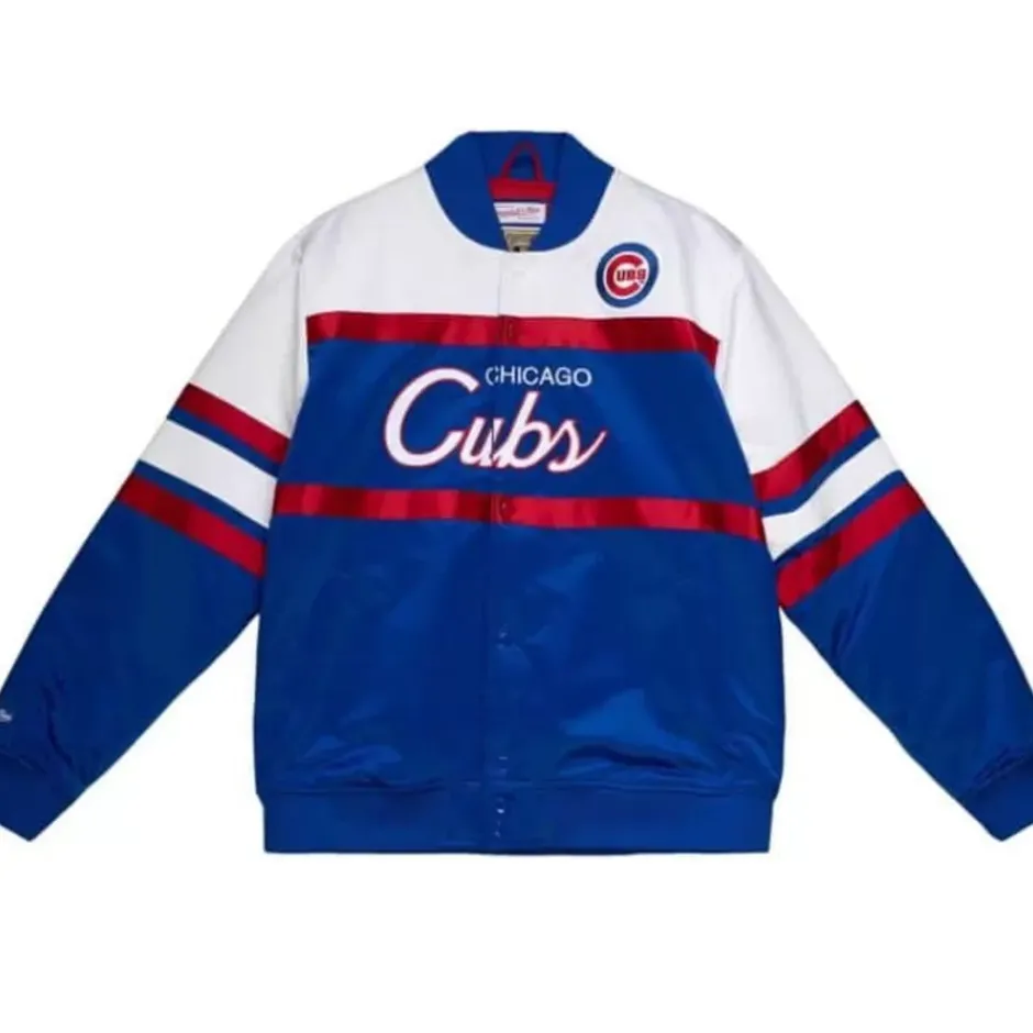 Men Mitchell & Ness Jackets & Outerwear-Special Script Heavyweight Satin Jacket Chicago Cubs