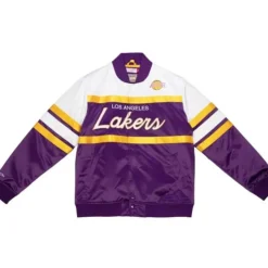 Men Mitchell & Ness Jackets & Outerwear-Special Script Heavyweight Satin Jacket Los Angeles Lakers