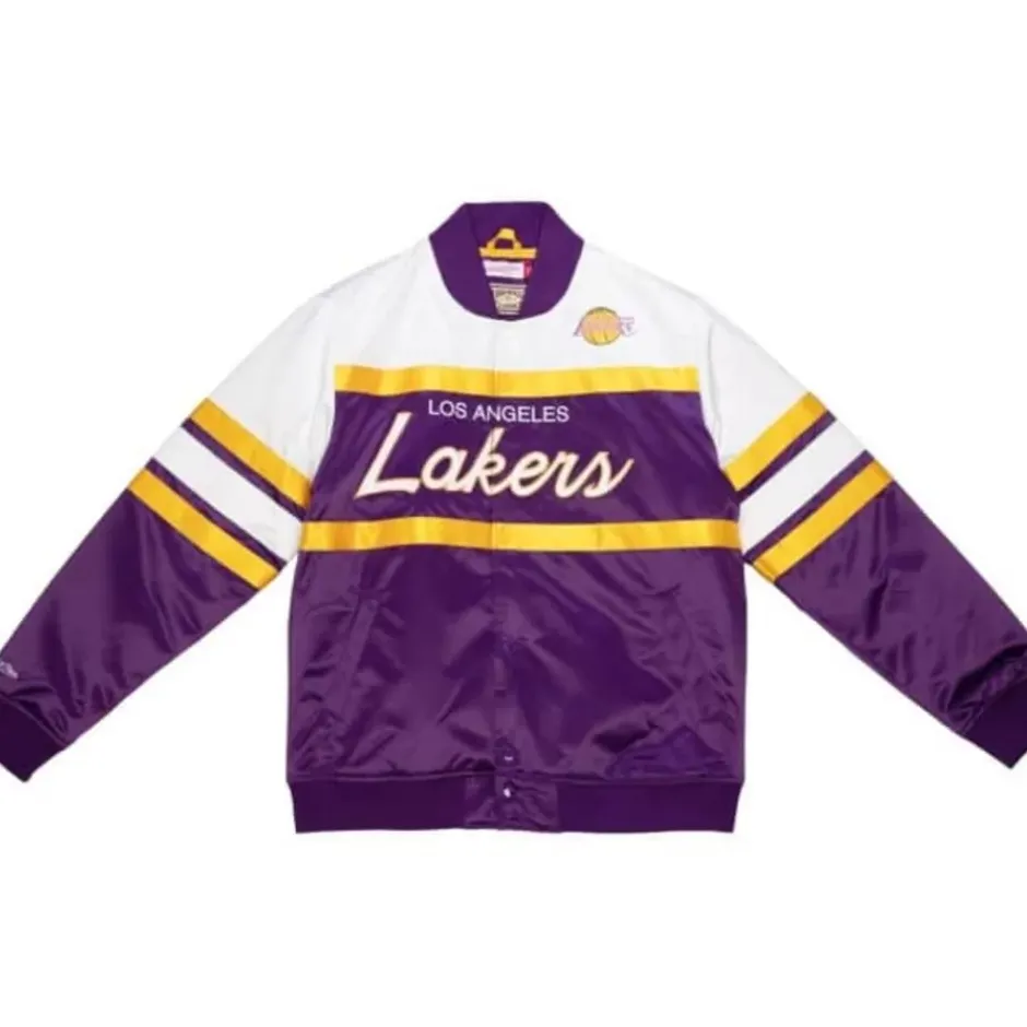 Men Mitchell & Ness Jackets & Outerwear-Special Script Heavyweight Satin Jacket Los Angeles Lakers