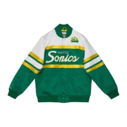 Men Mitchell & Ness Jackets & Outerwear-Special Script Heavyweight Satin Jacket Seattle Supersonics