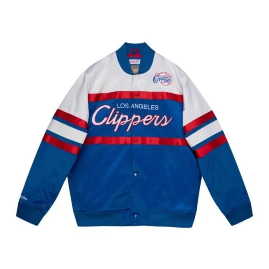 Men Mitchell & Ness Jackets & Outerwear-Special Script Heavyweight Satin Jacket Los Angeles Clippers