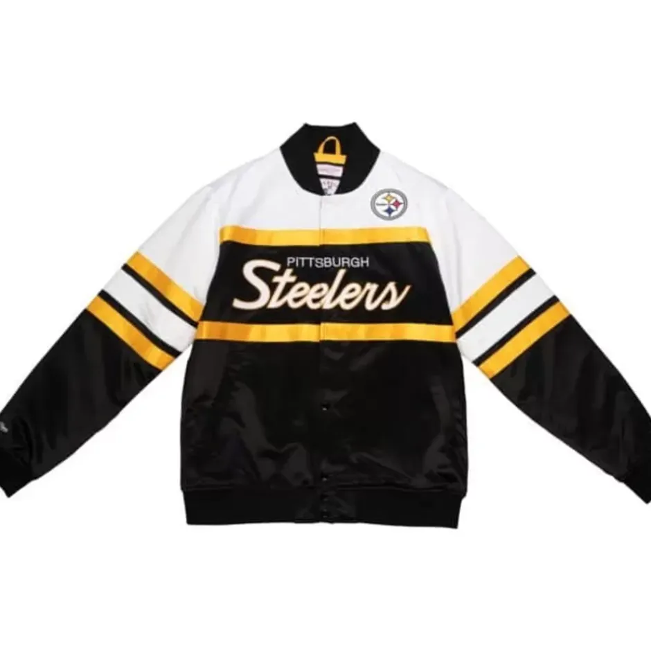 Men Mitchell & Ness Jackets & Outerwear-Special Script Heavyweight Satin Jacket Pittsburgh Steelers