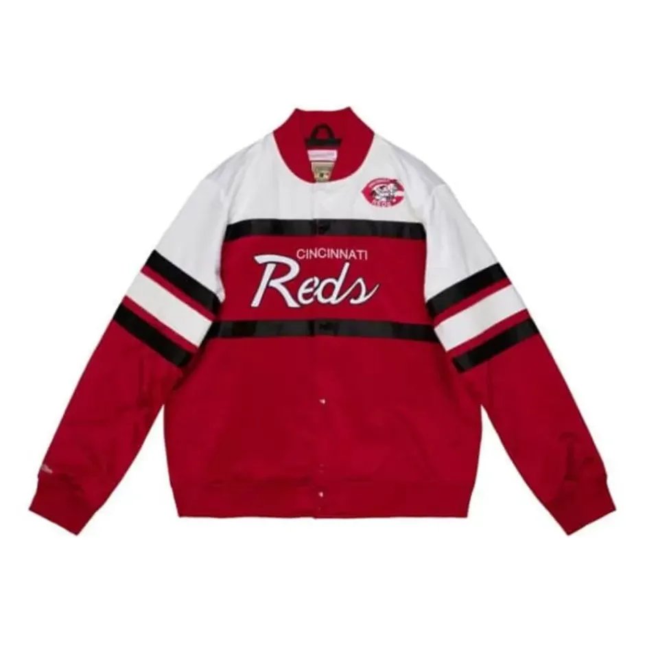 Men Mitchell & Ness Jackets & Outerwear-Special Script Heavyweight Satin Jacket Cincinnati Reds